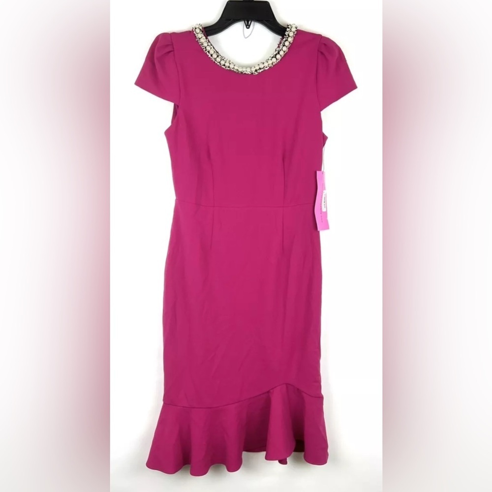 Betsey Johnson Women’s Pink Short Sleeve Ruffled Hem Knee Length Dress Size 4